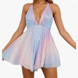 Women’s sexy shiny sequins party dress spaghetti strap sleeveless